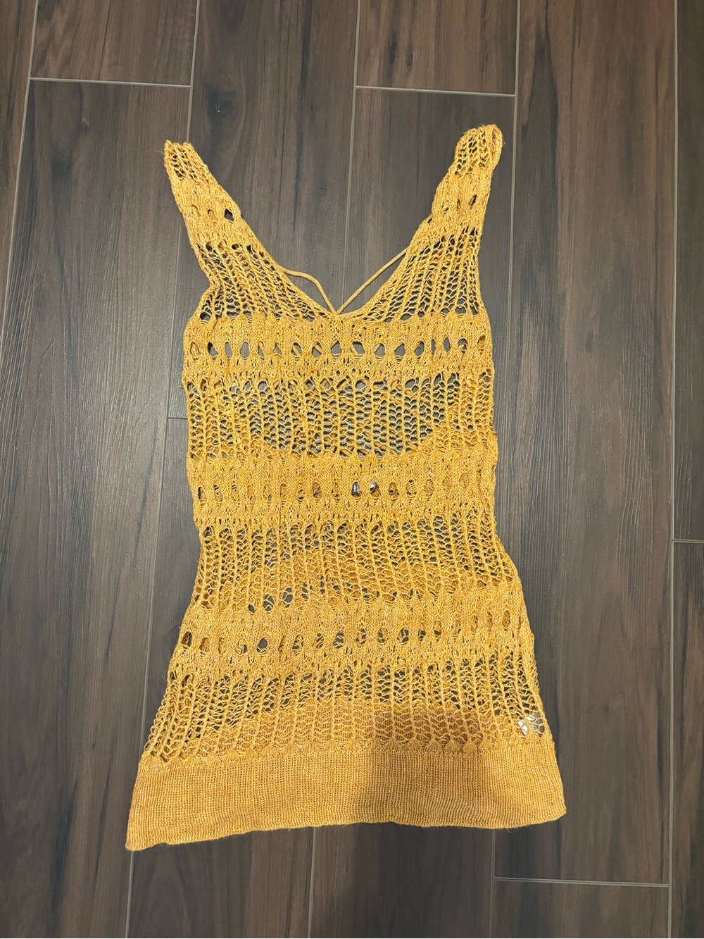 Jennifer Lopez Hand-Knit Yellow Orange Gold Crochet Tank Top
